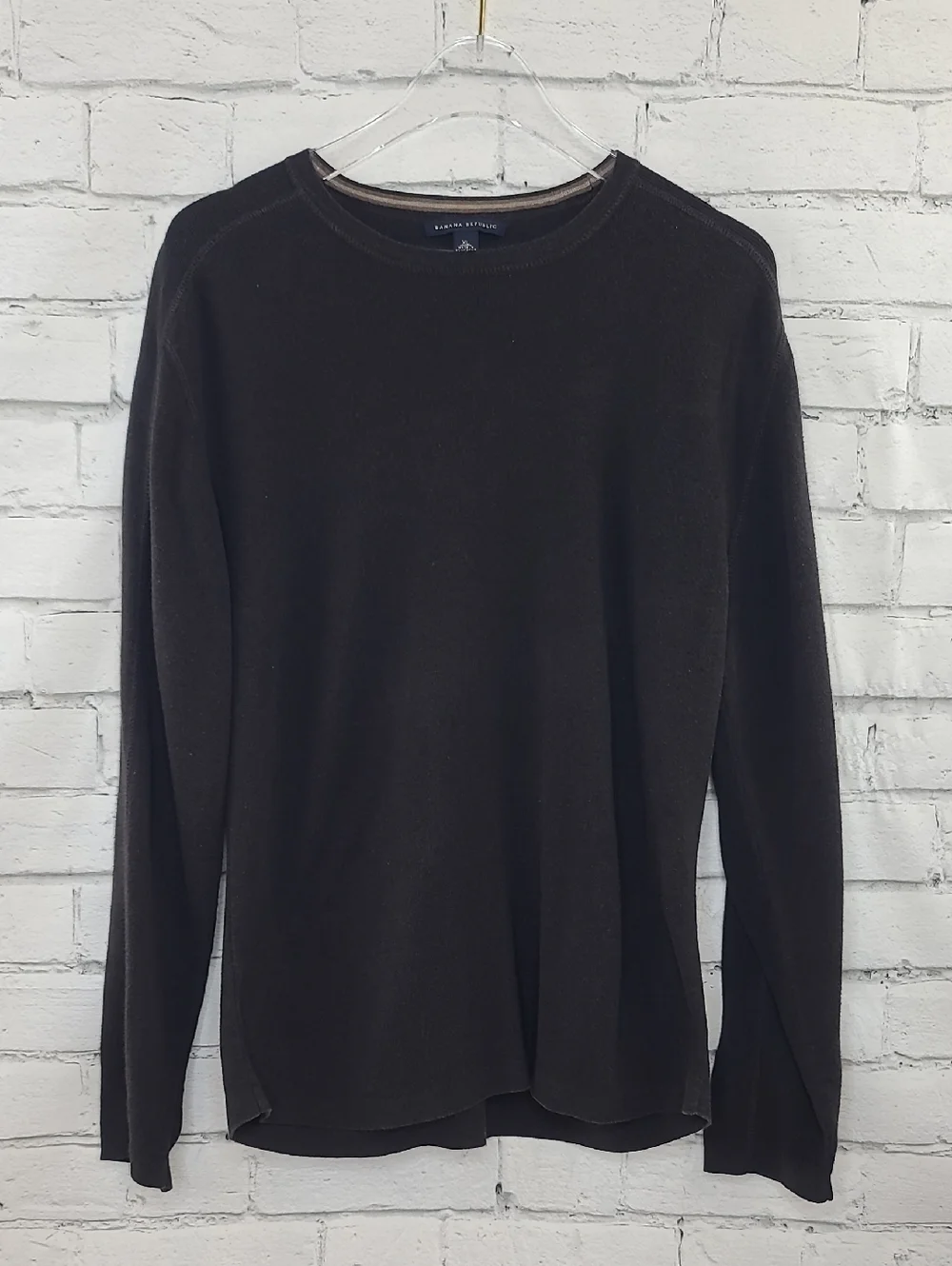 Banana Republic Men's Light Cotton Knit Crew Long Sleeve Relaxed Sweater Brown